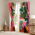 thumbnail image 3 of Manfei Kawaii Kitten Blackout Curtains, Boho Palm Plant Window Curtains Pack of 2 (38x45 Each), Pink Black, 3 of 6