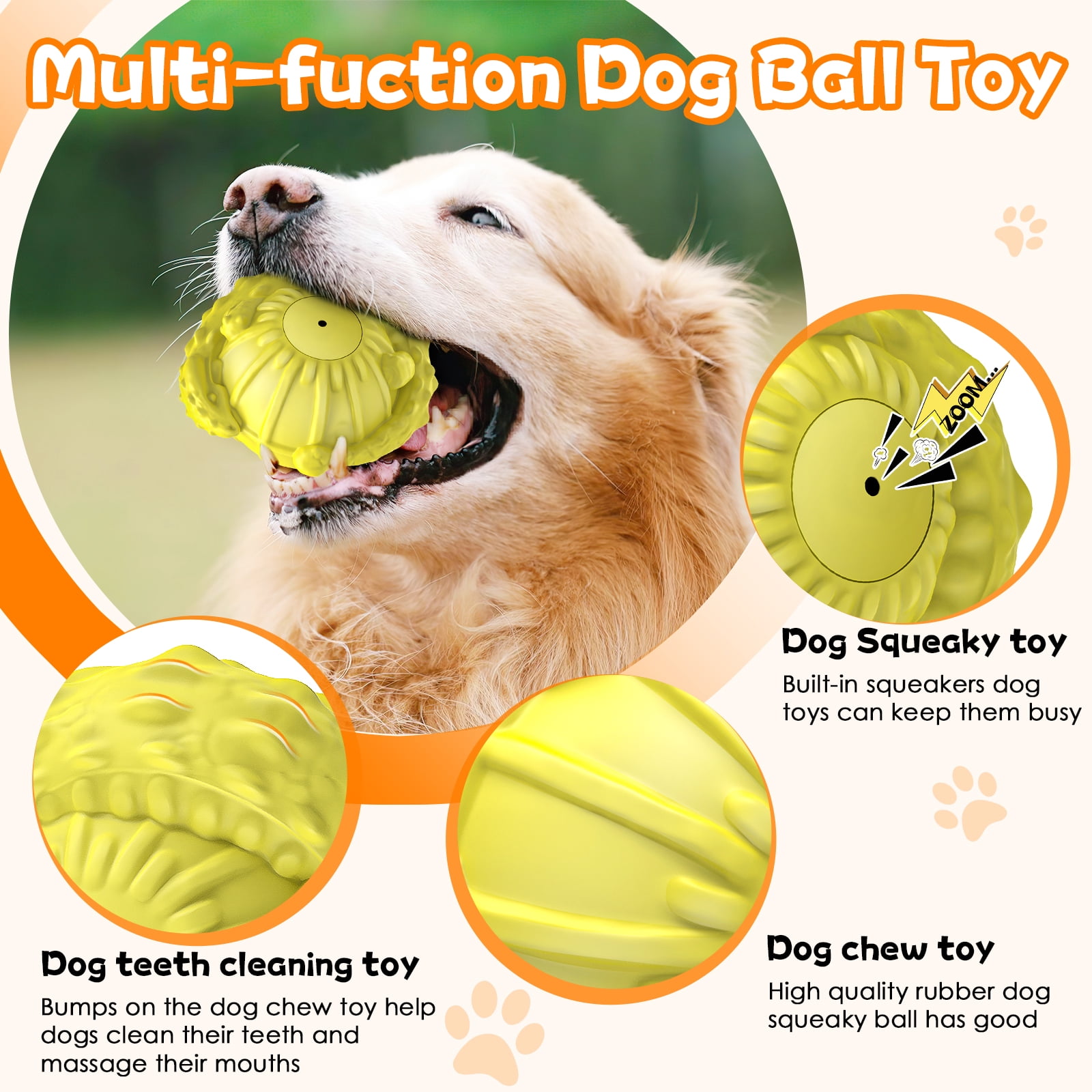 Indestructible Squeaky Dog Balls for Large Dogs – Durable Natural Rubber Chew Toy, Interactive Fetch & Water Play, Milk-Scented, Teeth Cleaning, Aggressive Chewers