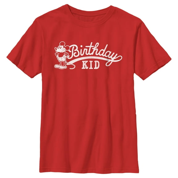 Boy's Mickey & Friends Retro Birthday Kid  Graphic Tee Red X Large
