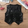 thumbnail image 3 of Oyolan Kids Boys Girls Shiny Sequins Vest Waistcoat Hip-Hop Jazz Dance Vest Party Performance Jacket Black 8-9, 3 of 6