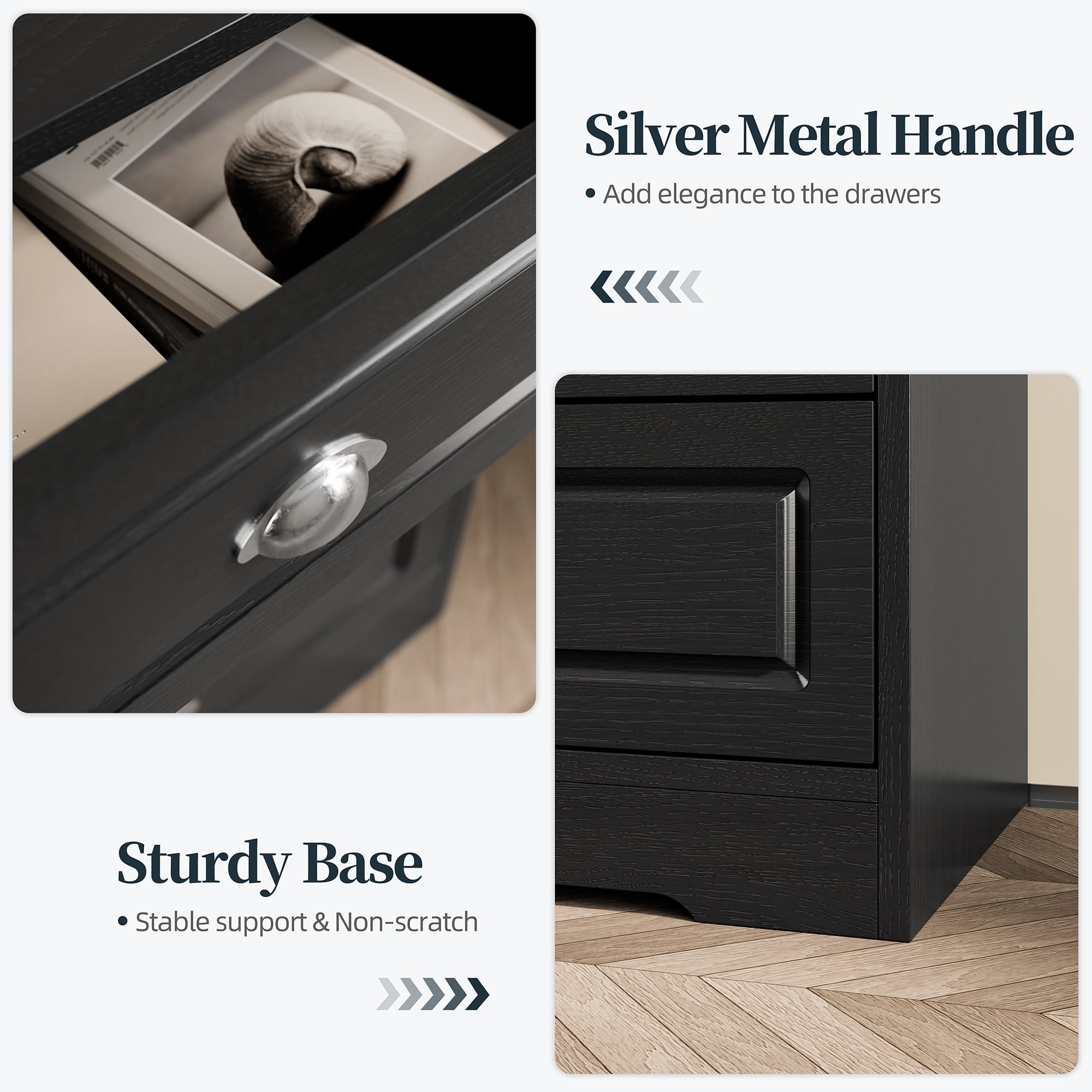Walsunny 6 Drawer Wooden Dressers for Bedroom Adult with Metal Handles Modern Chest of Dresser Organizer Wood Storage Cabinet Black