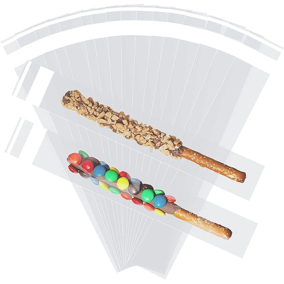 200Pcs Pretzel Sticks Clear Candy Bags and Twist Ties Self Sealing Cellophane Cookie Bags
