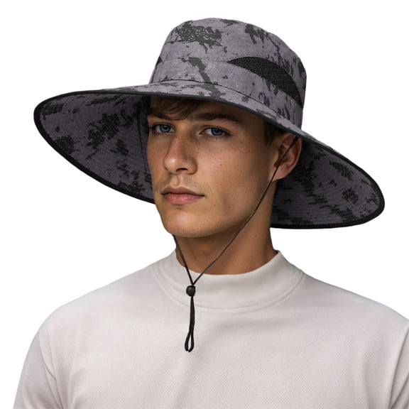 WMNTST Mens Bucket Hats Wide Brim Hat Adjustable String Fishing Mesh Mountaineering Sun Hat