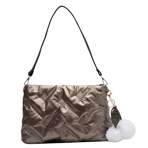 Bolso Tipo Cartera Mullido para Mujer Bolso Ligero para Viajes Invierno Brillante (champán)