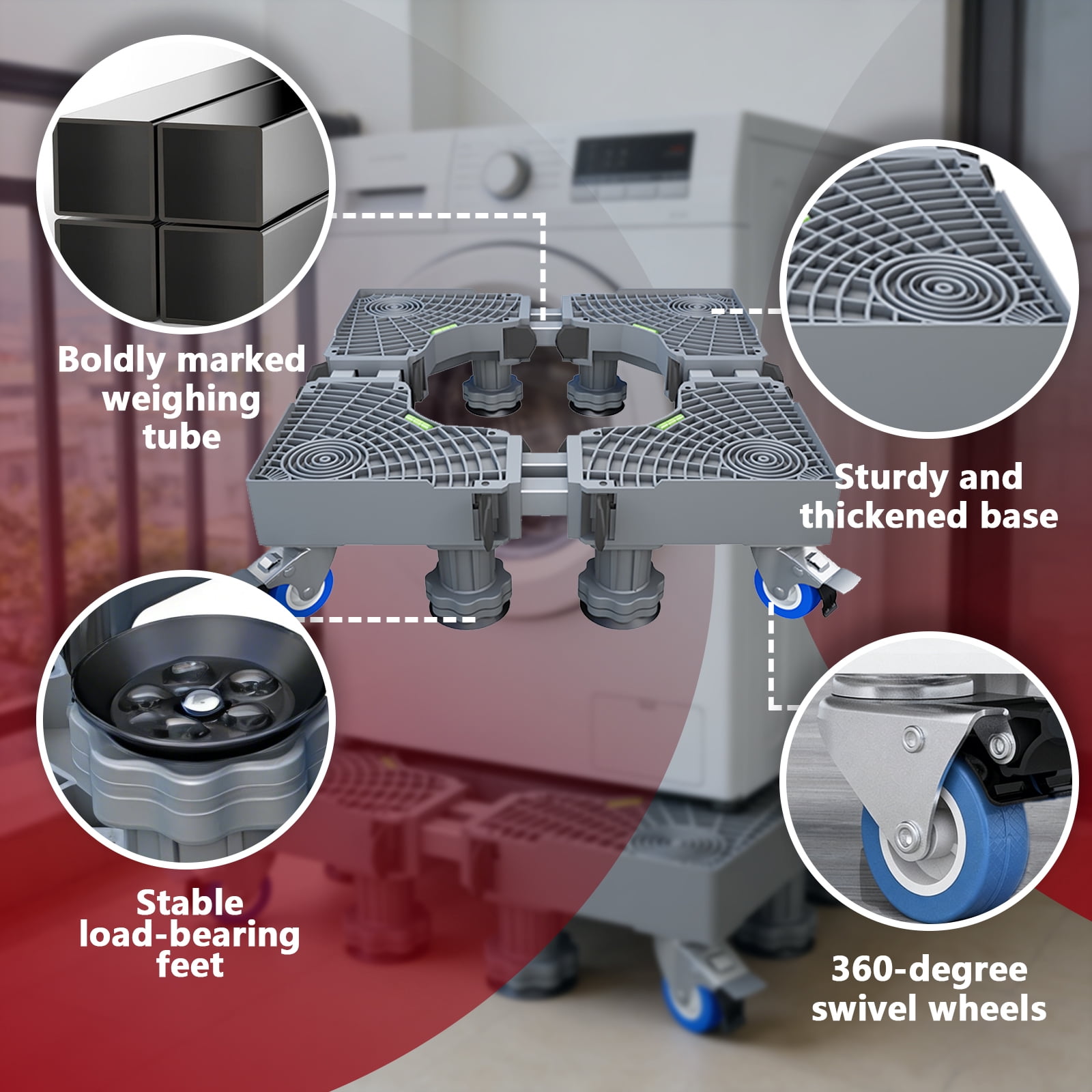 Aniceparthy Mini Fridge Stand Adjustable Refrigerator Stand the universal washing machine bracket has universal wheels Mobile Base Stand Enhanced dual tube 4-pin 4-pin single wheel mobile model