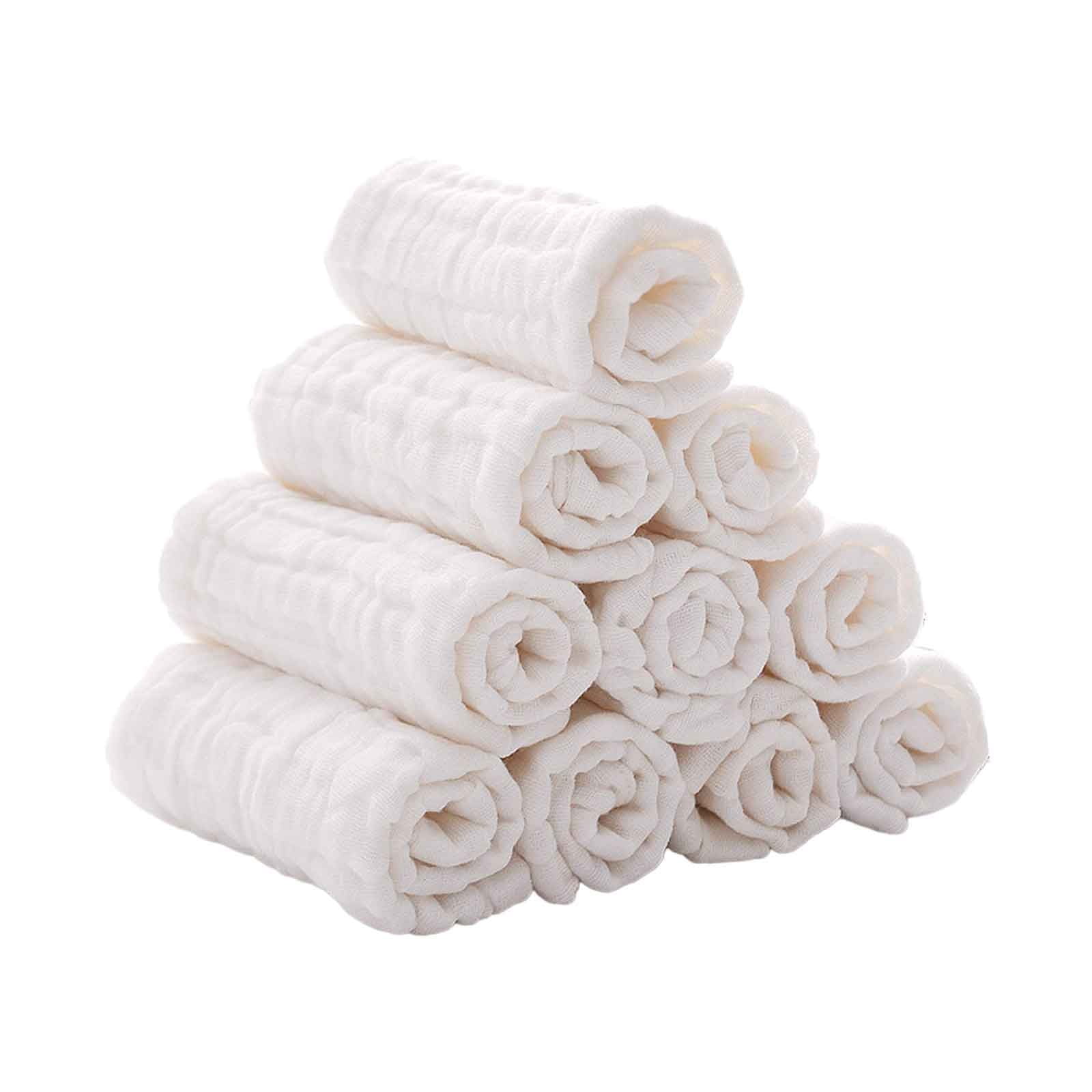 10 Pack Baby Muslin Washcloths - Ultra Soft 6-Layer Organic Cotton Face Towels for Newborns, Gentle Absorbent Wipes for Delicate Skin, Baby Shower Gift & Registry Essential