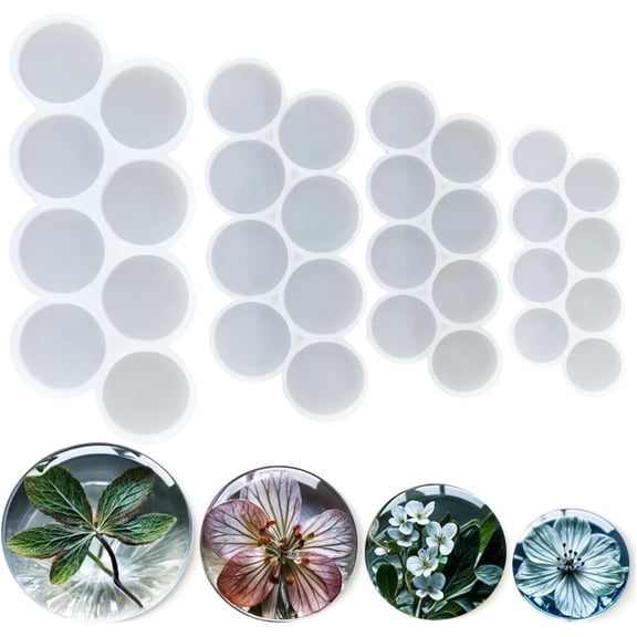 4 Pack 2'', 1.75'', 1.5'', 1.25'' Resin Circle Molds, 32-Cavity Flat Round Keychain Silicone Mold, Magnet Mold, Earrings Pendant Mold