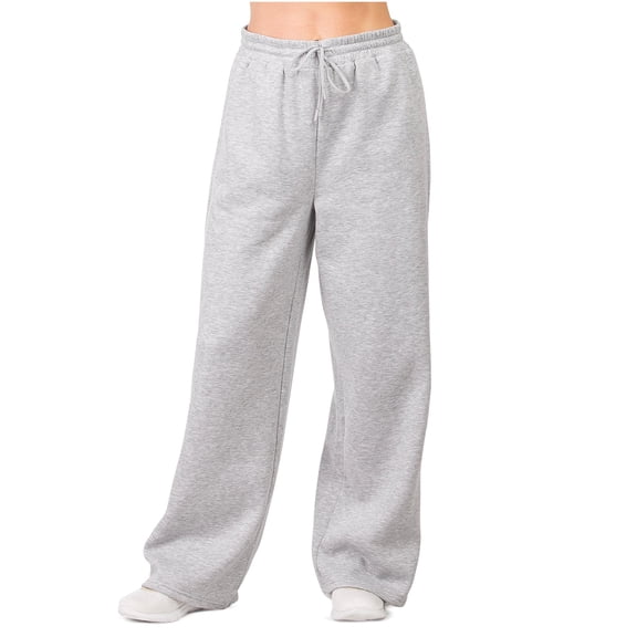 Sofra Women's Fleece Wide Leg Sweatpants with Pockets XL, Heather Grey