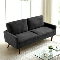Nmkwnr 3 Seater Sofa Couch with Wood Legs, Upholstered Velvet Loveseat Sofa Living Room, Home, Apartment, Office, Black