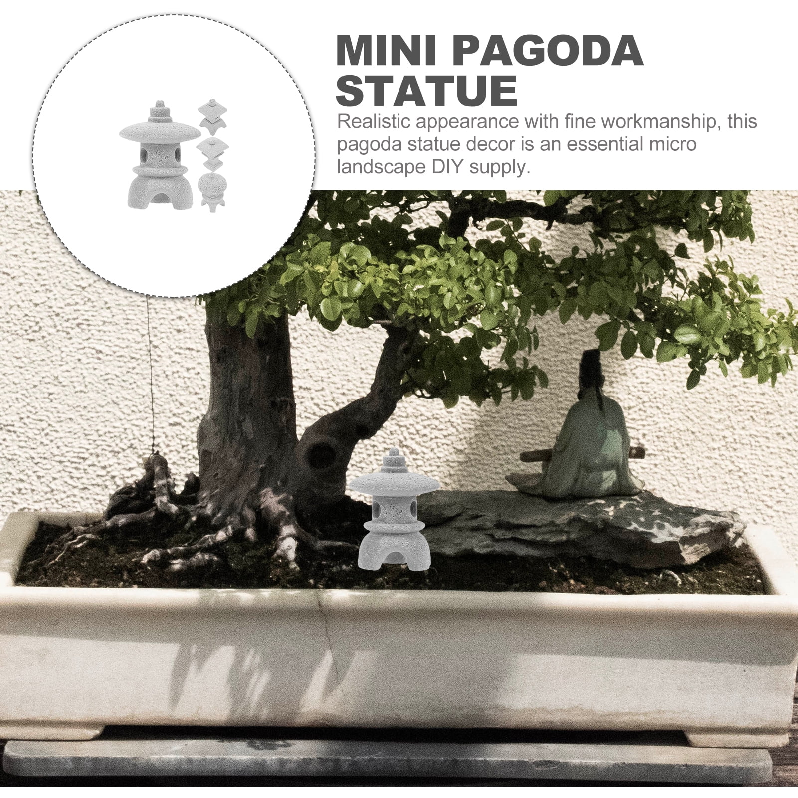 4pcs Sandstone Pagoda Mini Statue Stone Lantern Japanese Style Pagoda Lantern Yard Bonsai Decoration