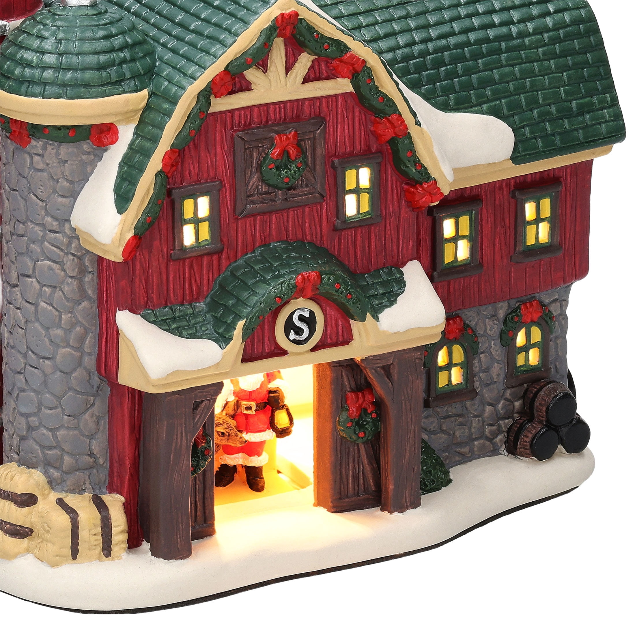 Light-Up Porcelain Country Charm Barn Christmas Village Building, Multicolor, 8.25", by Holiday Time