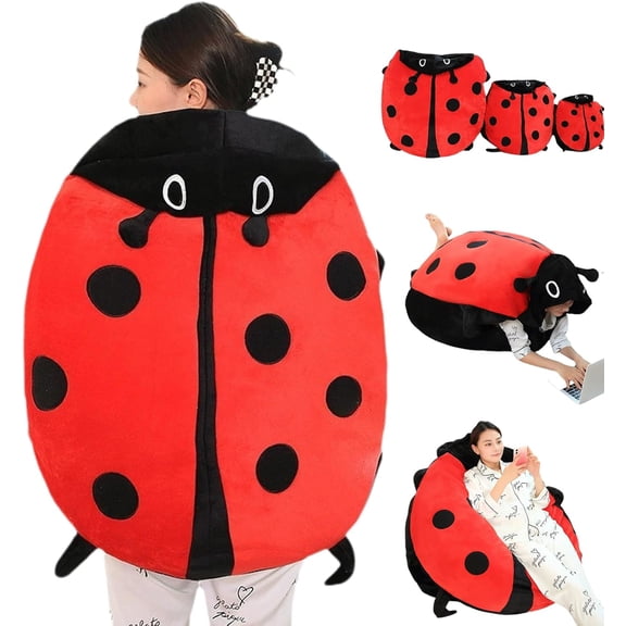 Wearable Ladybug Plush Pillow - Cute Warm Removable Oversized Giant Pillow, Stress Relief Sleeping Pillow for Children & Adults