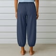 thumbnail image 4 of Tianiyouqing Linen Capri Pant 2025 Womens Petite Length Drawstring Breathable Trendy Cropped Trousers High Waisted Wide Leg Elastic Waist Plus Size Crop Pants NavyXXL, 4 of 6
