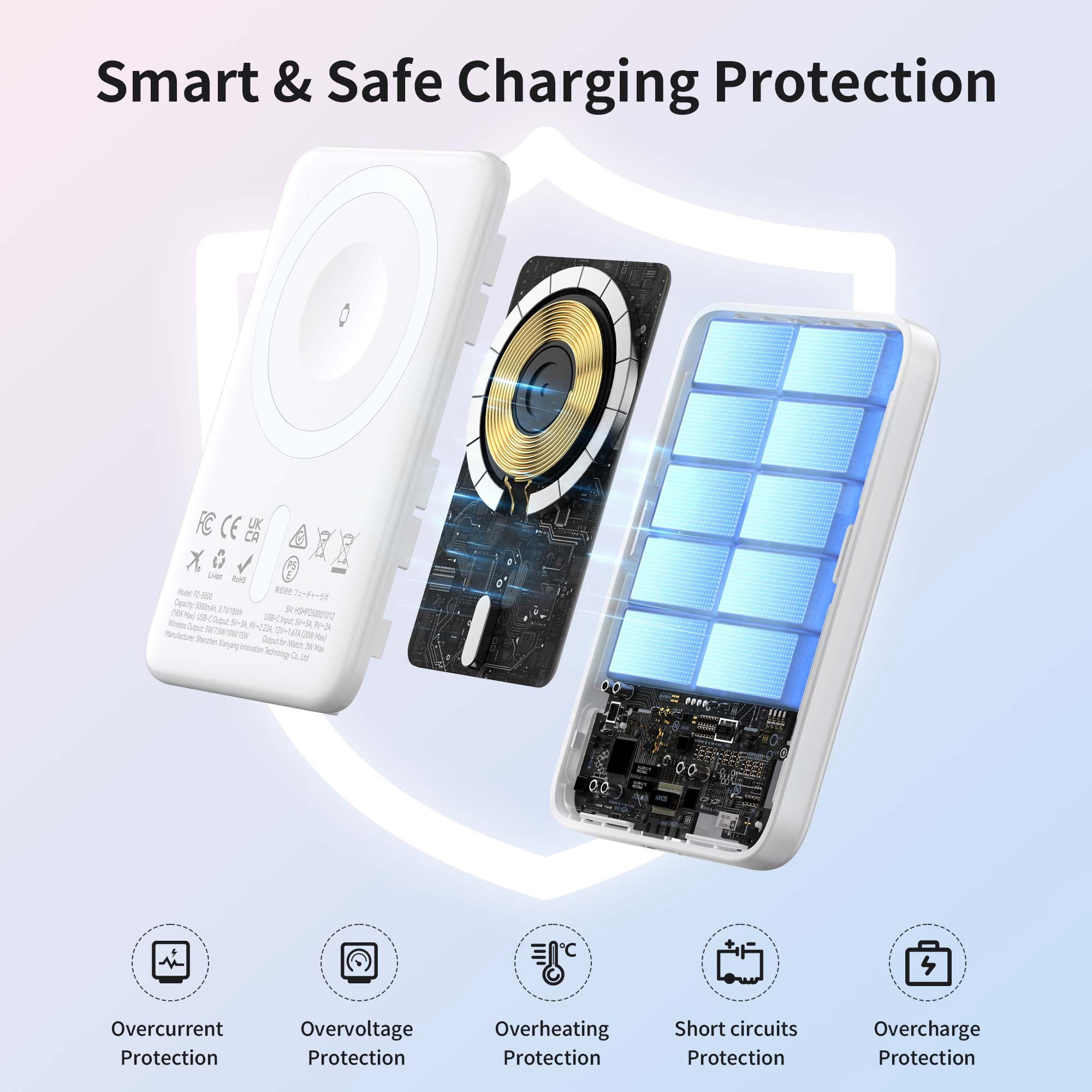 RORRY Magnetic Wireless Protable Charger, 5000mah Power Bank 20W Fast Charging , Portable Battery Pack compatible for iPhone 17/16 and Apple Watch Charger, Airpod, White