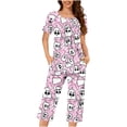 thumbnail image 3 of YGJTJYD Womens Halloween Pajamas 2 Piece Cute Ghost Graphic Button Up Shirts and Capri Pants Sleepwear Homewear Pjs Short Set,Sizes S-3XL, 3 of 7