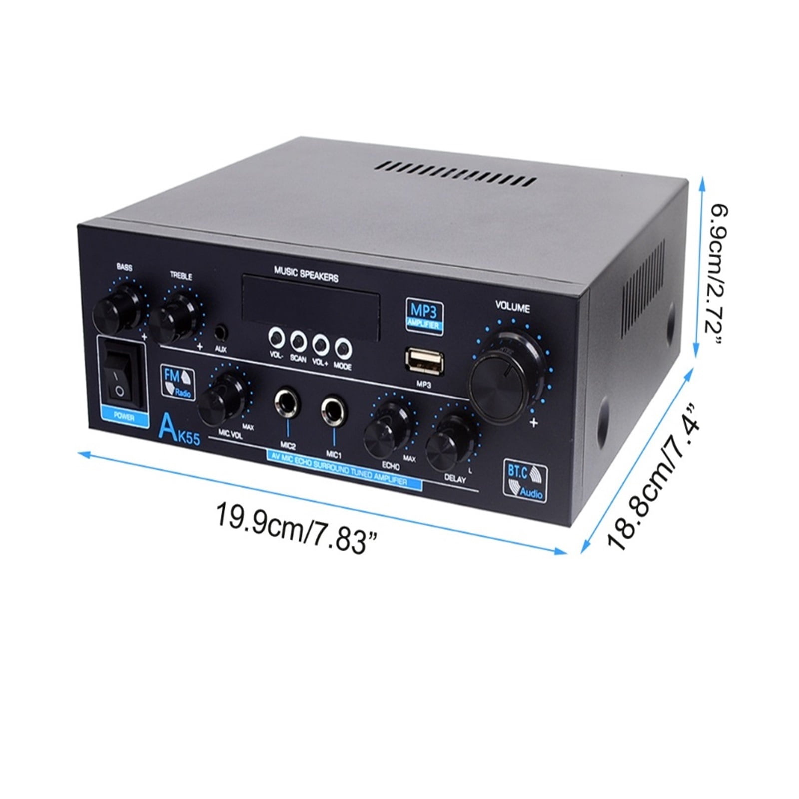 Digital Amplifier AK55 Bass Power Bluetooth Home Amplifier Hifi FM Auto Music Subwoofer Speakers ,Bass & Treble Control