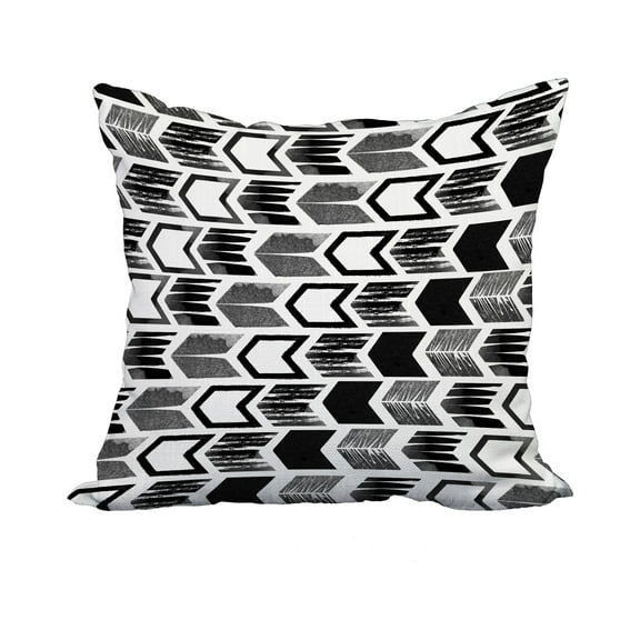 18 x 18 Inch Black Geometric Print Decorative Polyester Throw Pillow with a Linen Texture