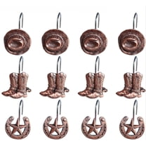 WuPing 12 Pcs Shower Curtain Hooks, Western Cowboy-Style Shower Curtain Hook Ring, Brown