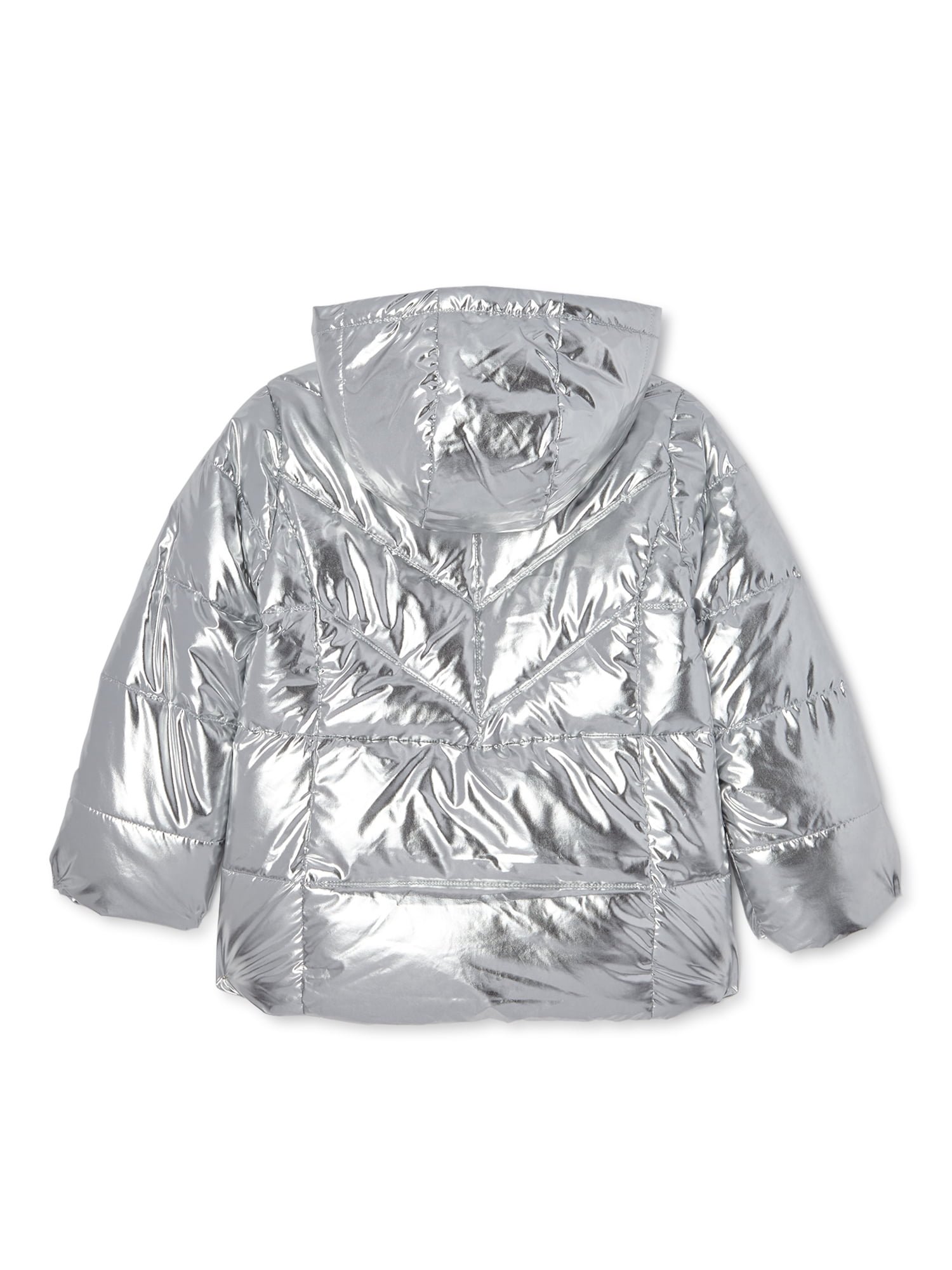 Forever 21 Girls Metallic Puffer Bubble Coat Jacket (Kids) in Silver, 9/10 | F21