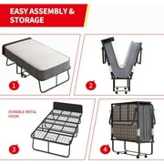 Puremind Folding Bed with 5 Inch Mattress Included, 75 x 46 Rollaway Bed for Adults, Space-Saving Portable Bed with Headboard and Dust Cover