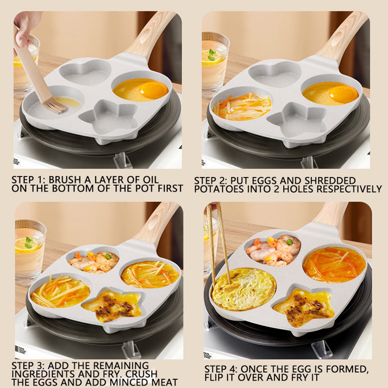 Stone Non Stick Frying Pan for Eggs and Hamburgers Universal Induction Compatible Mini Omelette Cookware with Thickened Deep Base