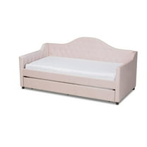 Baxton Studio Perry Light Pink Velvet Button Tufted Twin Size Daybed with Trundle
