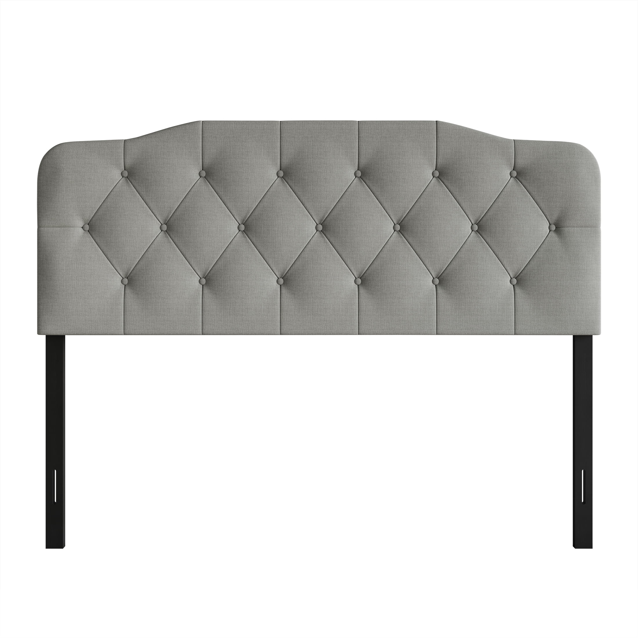 Castle Place Modern Button-Tufted Linen Queen Upholstered Headboard, Light Grey