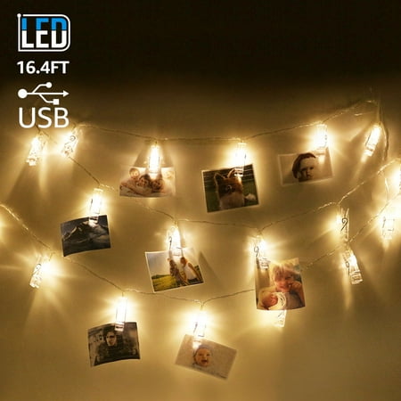 TORCHSTAR 16.4ft USB LED Photo Clip String Lights, 20 LEDs Decorative String Lights for Hanging Pictures, Notes, Artwork in Bedroom, Living