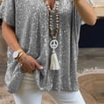 thumbnail image 4 of Womens Short Sleeve V Neck Glitter Sequins Loose Blouse Tops Pullover T-Shirts, 4 of 5