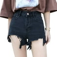 thumbnail image 1 of Denim Shorts Retro All-match High Waist Hem Ripped Short Jeans Cutoff Shorts for Women, 1 of 6