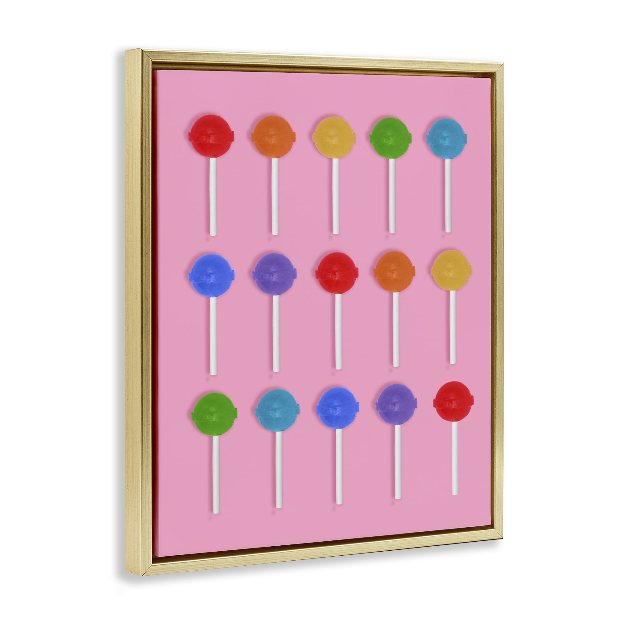 Stupell Industries Rainbow Lollipop Grid Gold Framed Floater Canvas Wall Art, design by LISH Creative