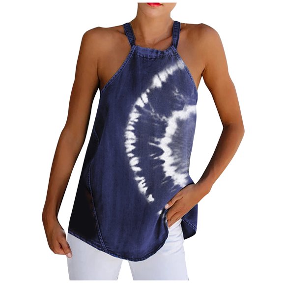 Womens Tops & T-Shirts,Women's undershirt tie-dye straps sleeveless small suspenders