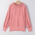 thumbnail image 4 of DYTTDG Women's Solid Color Drawstring Hoodie, Long Sleeve Loose Casual Pullover With Kangaroo Pocket Side Slit Hem for Daily Wear, 4 of 7