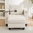 thumbnail image 4 of Euroco Convertible Sofa Chair with Chaise Lounge Extension, Hidden Armrest Storage, USB Charging Ports, Phone Holder & Cup Holders, Corduroy Fabric Recliner with Lumbar Pillow, for Small Spaces, 4 of 6