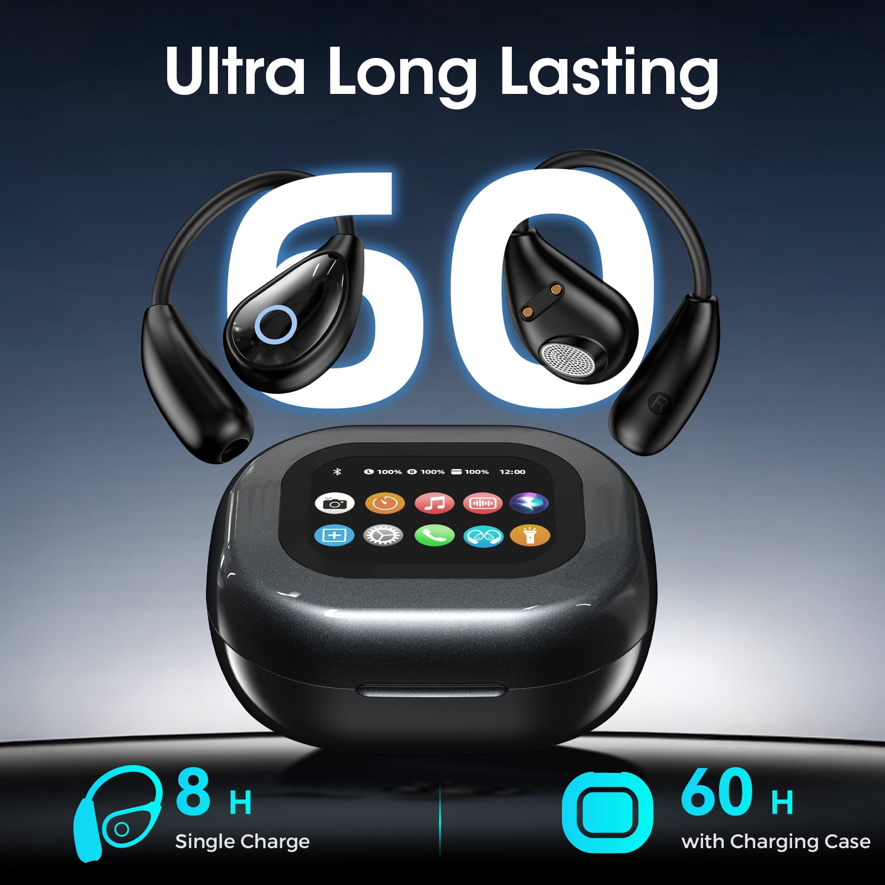 STA M94 Open Ear Headphones Intelligent Touch Screen Over The Ear Wireless Earbuds Support TF Card,60Hrs Bluetooth 5.4 Earbuds with ENC Clear Talk,Multiple EQ Modes IPX7 Waterproof for Exercise