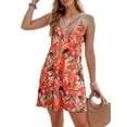 thumbnail image 2 of Summer Dresses for Women Beach Lace V-Neck Sundresses Casual Tropical Print Sleeveless Short Dress Red S, 2 of 7