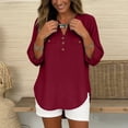 thumbnail image 5 of ClodeEU Women's V Neck Long Sleeve Linen Blend Button Shirt Top ,Solid Color Casual Blouse Wine,Womens Plus XXL, 5 of 7