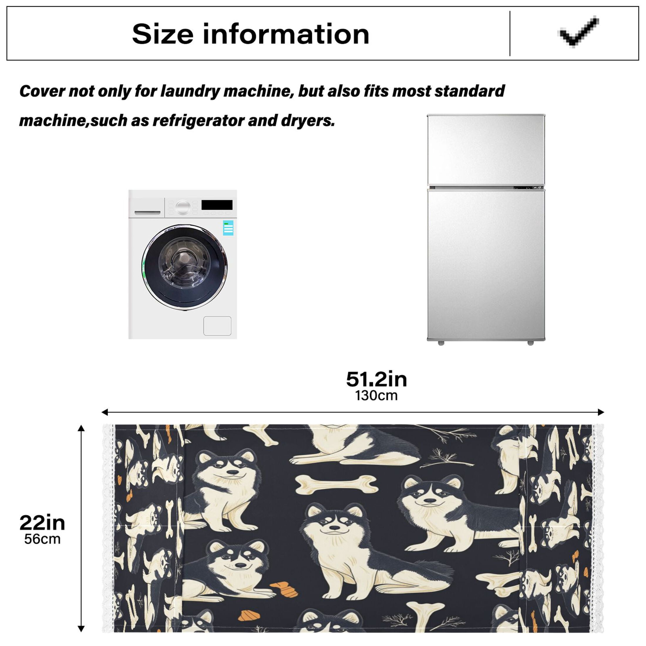 Lovely HuskyWasher and Dryer Covers Dust-Proof and Oil Resistant Fridge Cover with 4 Storage Pockets Washing Machine Top Cover for Laundry Kitchen Home 51.2 x 22 In