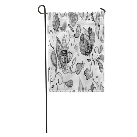 KDAGR Watercolor Floral Flower Tiling Black and White Abstract Whimsical Tulips Garden Flag Decorative Flag House Banner 28x40 inch