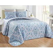 3-Piece Fine Printed Oversize (100" X 93") Quilt Set Reversible Bedspread Coverlet Queen Size Bed Cover (Navy, Blue, Green, Grey, Medallion)