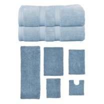 Home Weavers Fantasia Collection 100% Soft Cotton Super Absorbent 2 Pcs Bath Towel Set & 5 Pc Bath Rug Combo, Machine Washable & Non Slip (Set of 7), Blue