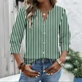 thumbnail image 4 of Bbyeadc Button Up Shirts for Women 3/4 Length Sleeve V Neck Top Striped Print Lightweight Top Casual Loose Spring Shirts,Cyan(L), 4 of 5