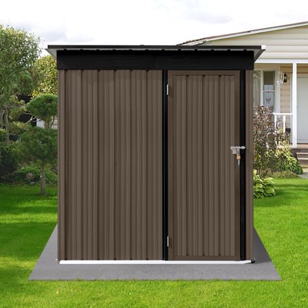 5ft x 4ft Metal Garden Shed – Versatile Brown & Black Outdoor Storage Solution. Ideal for Organizing Tools and Garden Supplies While Adding Style to Your Outdoor Space!