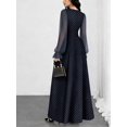 thumbnail image 2 of Navy Blue Polka Dot Square Neck Lantern Sleeve Maxi Dress for Women, Summer Elegant Long Dress with Cinched Waist, 2 of 5
