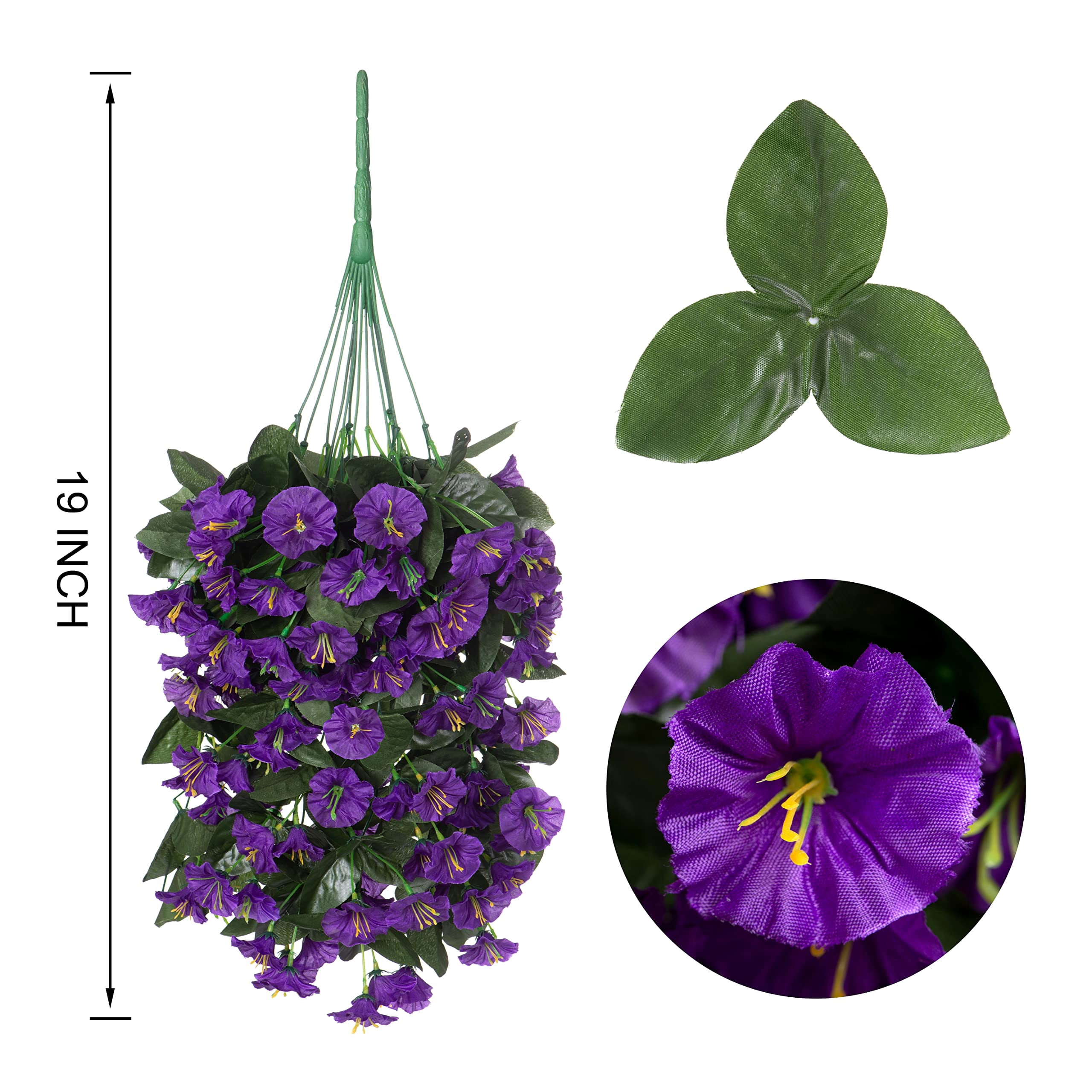 Artificial Fake Hanging Flowers Plants,2PCS Faux Silk Morning Glory Trailing Vines for Outdoor Decoration