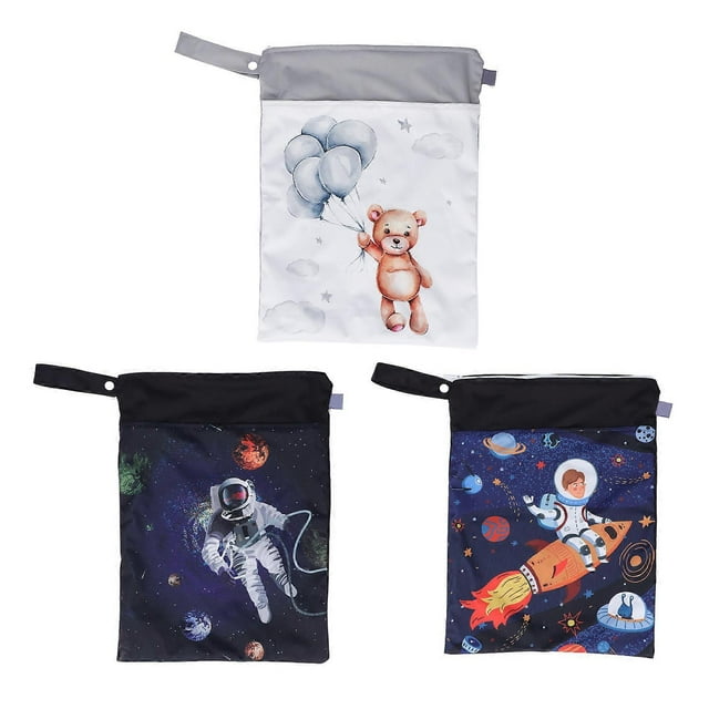 3 Pack Foldable Baby Cloth Diaper Bags Waterproof Double Pockets Outdoor