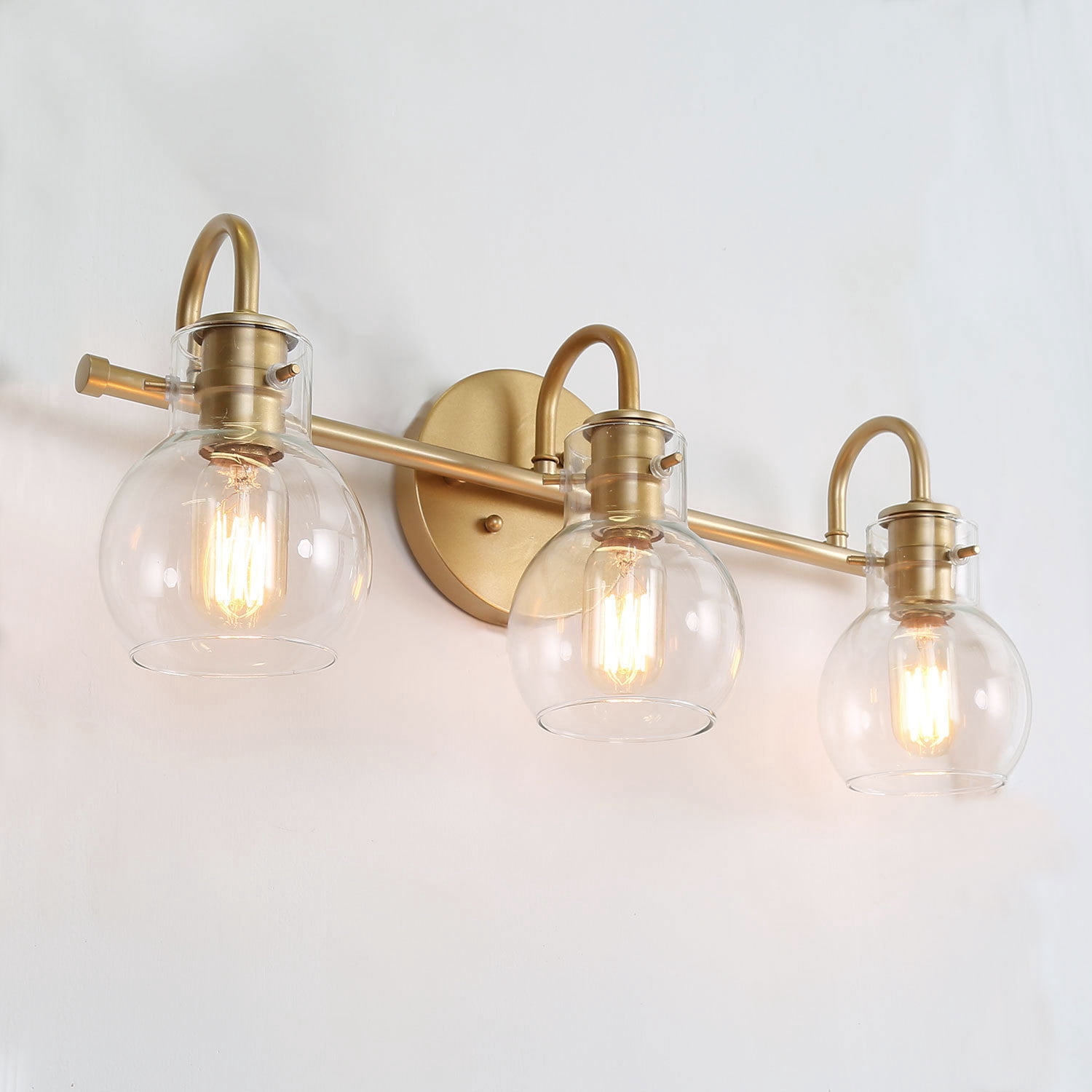 LNC Wall Light Gold 3-Light Modern Bathroom Vanity Fixture with Clear Glass
