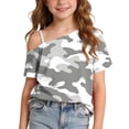 thumbnail image 2 of JOANKDMI Children One Shoulder T Shirts Girls 7-8 Camouflage Print Short Sleeve Tops Summer Casual Slant Neck Blouse Asymmetrical Fashion Tees Daily Holiday Wear Outfit, 2 of 9