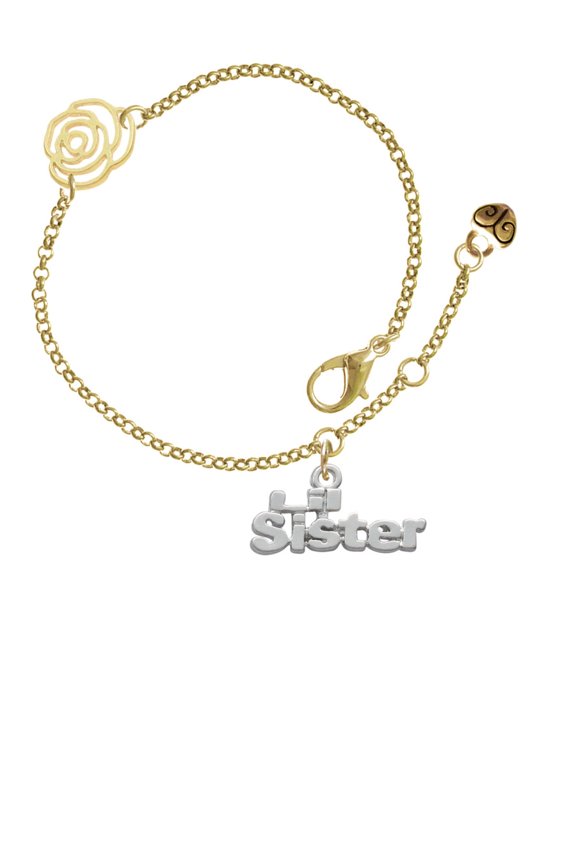 Silvertone Lil Sister Gold-tone Rose Link Chain Bracelet, 6.25"+1.75" Extender