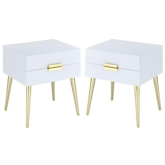 Home Square 2-Piece Furniture End Table Set in White and Gold